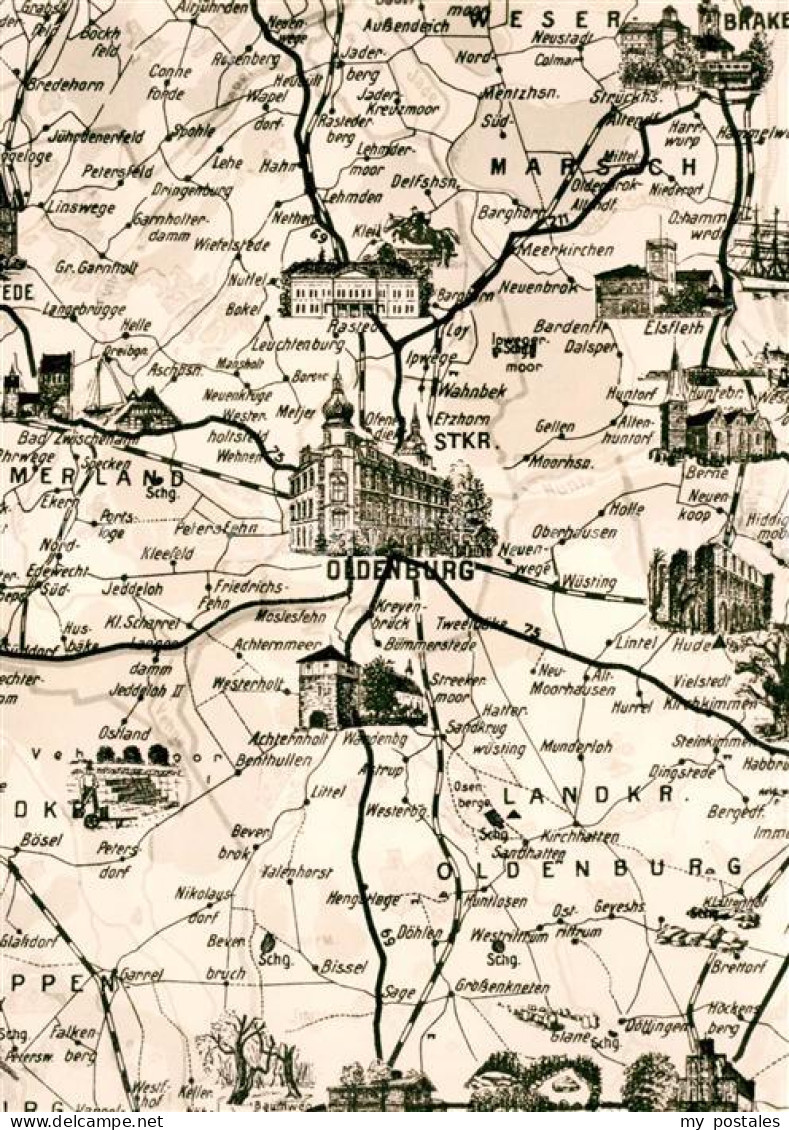73032745 Oldenburg Niedersachsen Ausschnitt Aus Der Bilderkarte Von Nordwestdeut - Oldenburg
