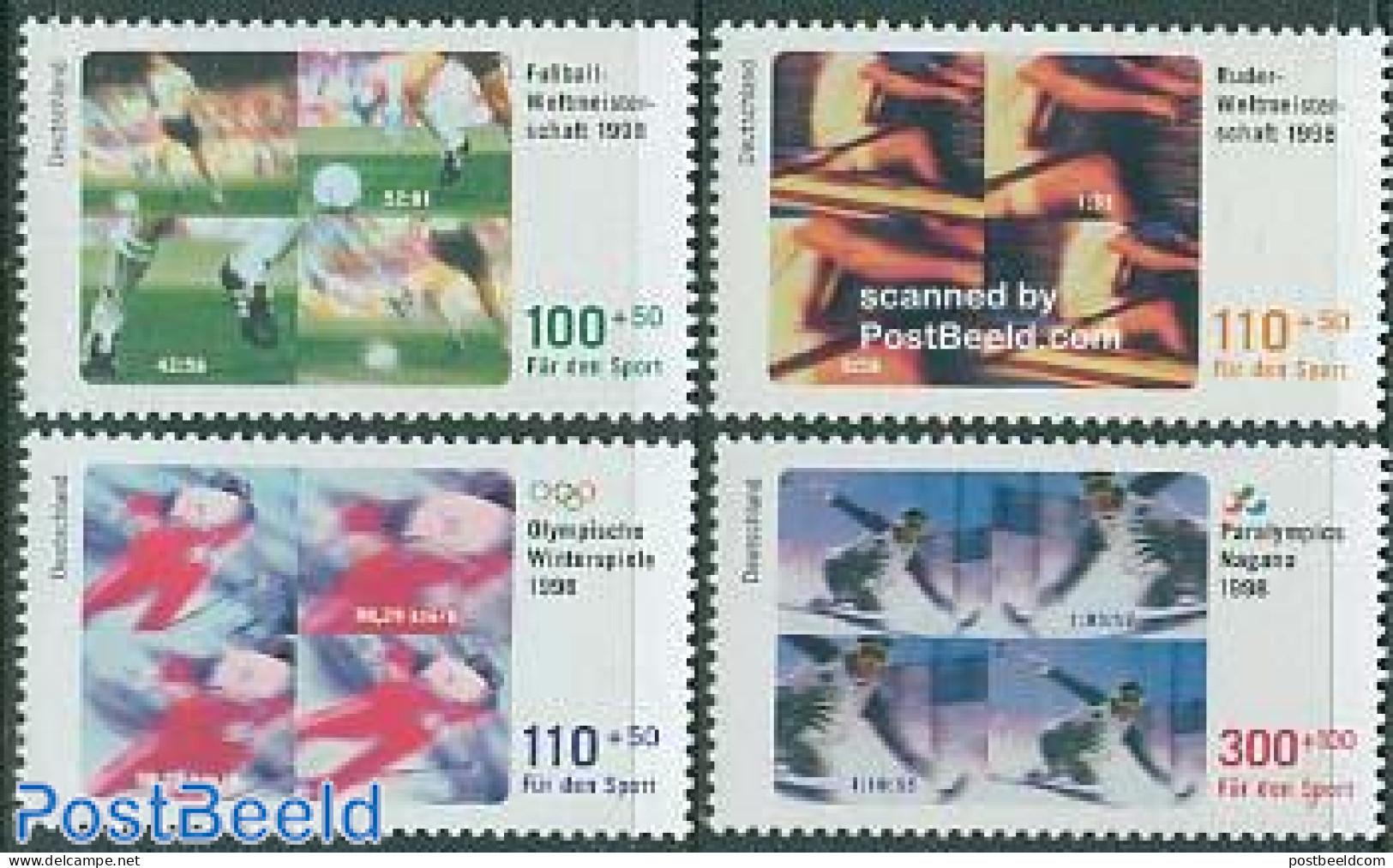 Germany, Federal Republic 1998 Sports 4v, Unused (hinged), Sport - Football - Kayaks & Rowing - Olympic Winter Games -.. - Unused Stamps
