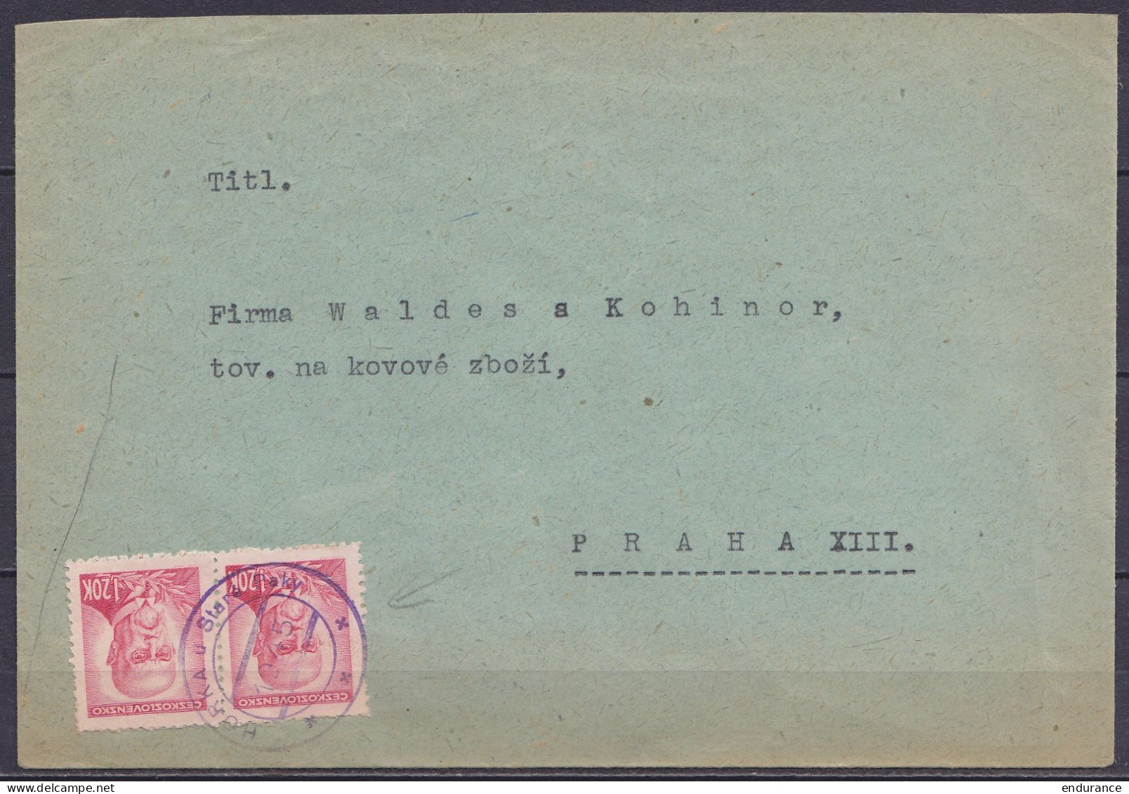 Tchécoslovaquie - Env. Affr. 2,40K Càpt Fortune " HORKA U Staré Paky /1945" Pour PRAHA XIII (Prague) - Lettres & Documents