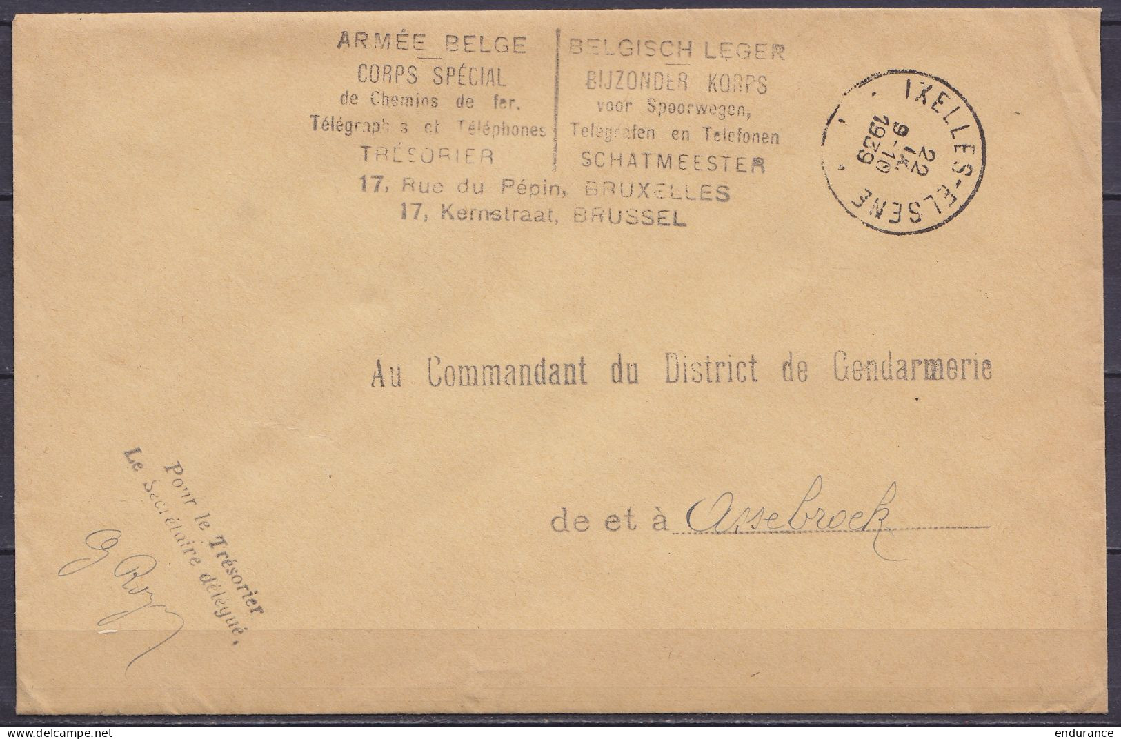 Env. En Franchise S.M. Càd IXELLES-ELSENE /22 IX 1939 Pour Gendarmerie De BRUGES - Cachet "ARMEE BELGE / Corps Spécial D - Weltkrieg 1939-45 (Briefe U. Dokumente)