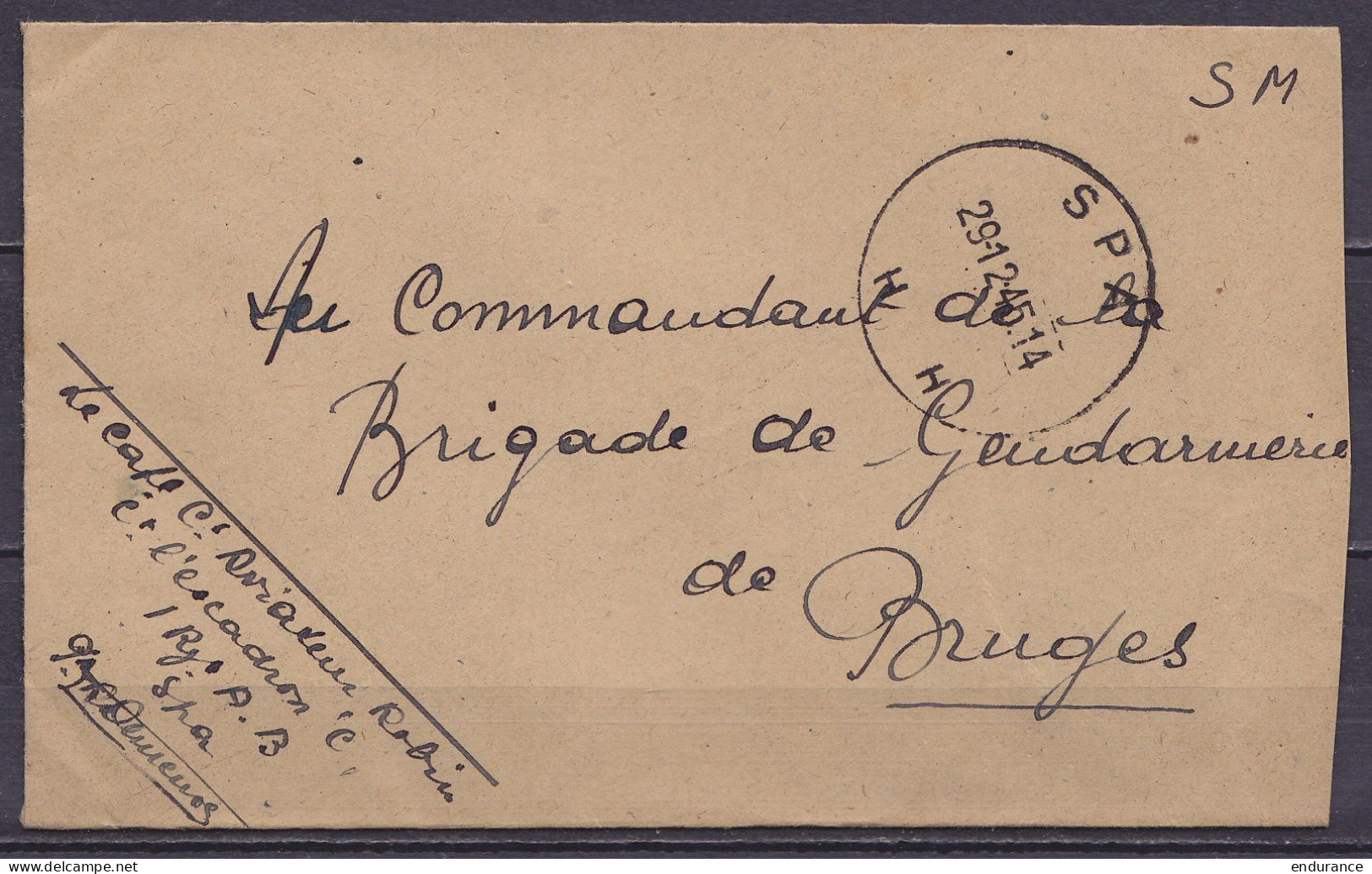 Env. UK En Franchise S.M. D'un Capitaine Aviateur Càd SPA /29-12-1945 Pour Gendarmerie De BRUGES - Guerra '40-'45 (Storia Postale)