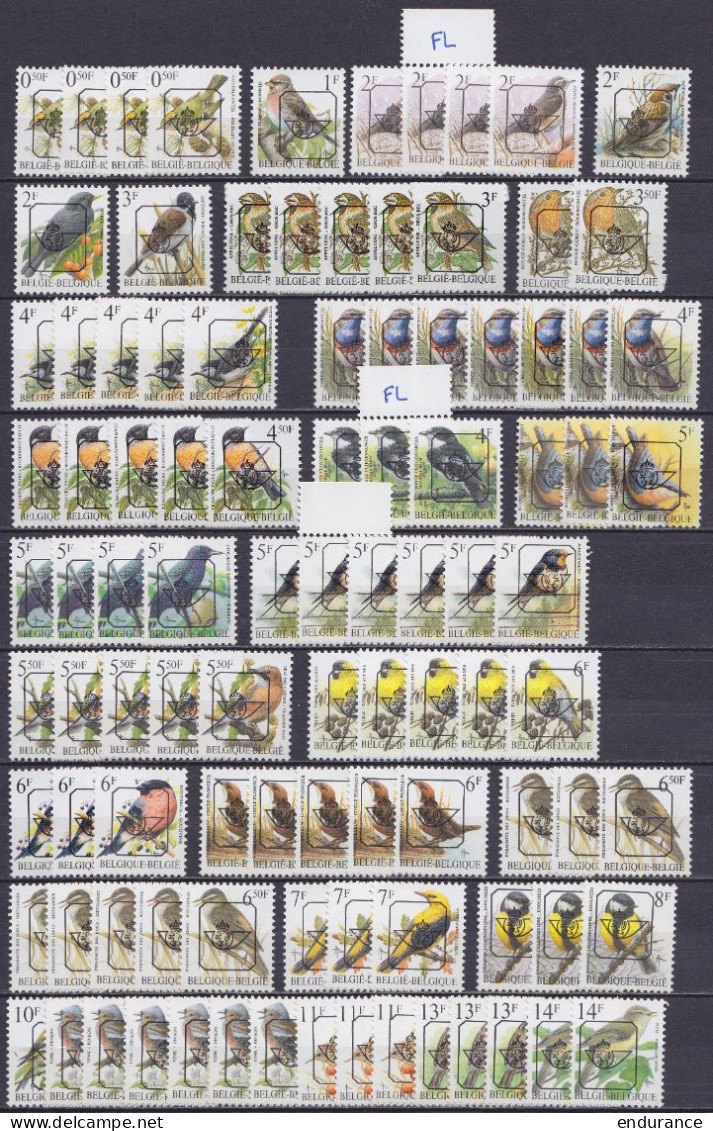 Belgique - Lot De 99 PREO ** Oiseaux De Buzin (différents Papiers & Gommes) - Sobreimpresos 1986-96 (Aves)