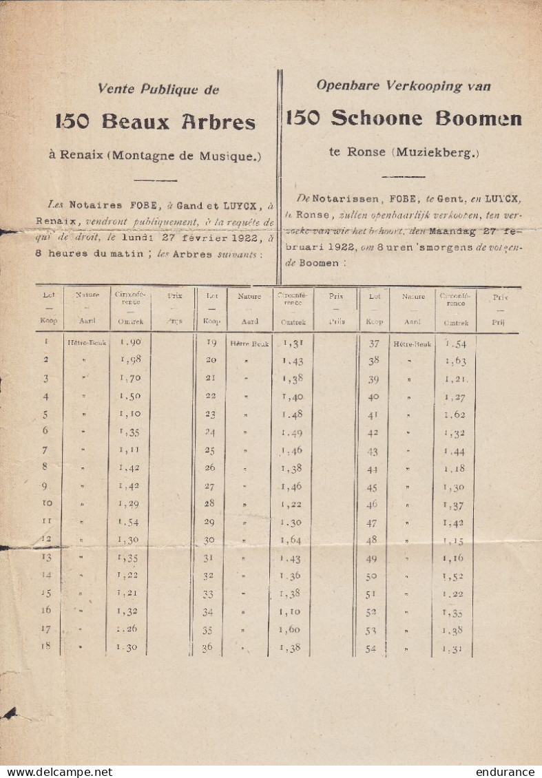 Imprimés (affichette/catalogue De Vente) Affr. N°137+138+211+184 (85c RR!) Càd "RONSE /18 II 1922/ RENAIX" Pour GAND  - 1914-1915 Red Cross