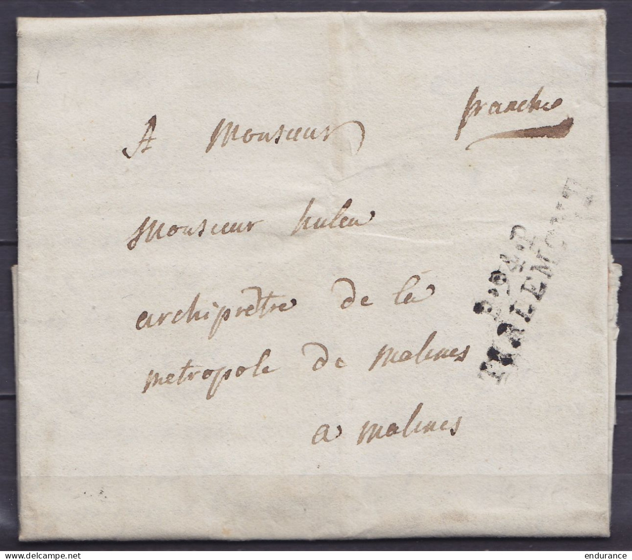 L. Datée 4 Janvier 1802 De WASSEIGES Pour Archiprêtre De MALINES - Griffe "P.94 P./ TIRLEMONT" - Man. "franco" (au Dos:  - 1794-1814 (Periodo Frances)