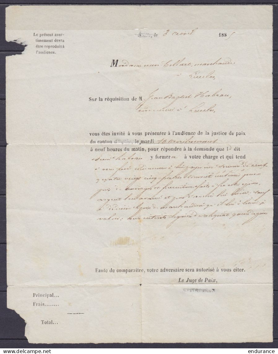 L. (convocation) Affr. N°6 P52 Càd HABAY-LA-NEUV /6 AVR. 1855 Pour LENCLOS - 1851-1857 Medallones (6/8)