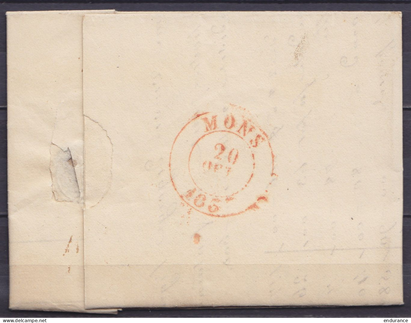 L. Càd T18 FONTAINE L'EVEQUE /19 X (1837) Pour MONS - Griffe Correspondance D'arrondissement [CA] - Port "3" (au Dos: Cà - 1830-1849 (Belgique Indépendante)