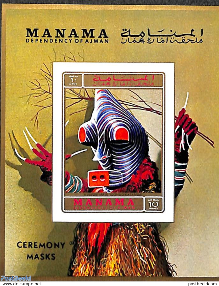 Manama 1972 Masks S/s, Imperforated, Mint NH, Various - Folklore - Manama