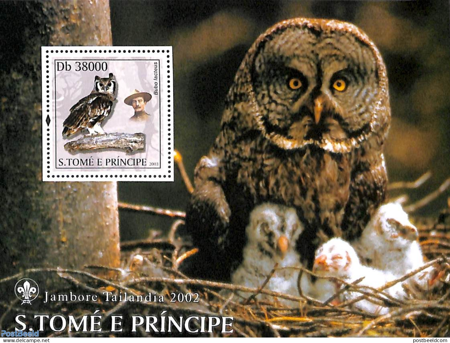 Sao Tome/Principe 2003 Scouting, Owl S/s, Mint NH, Nature - Sport - Birds - Owls - Scouting - Sao Tome Et Principe