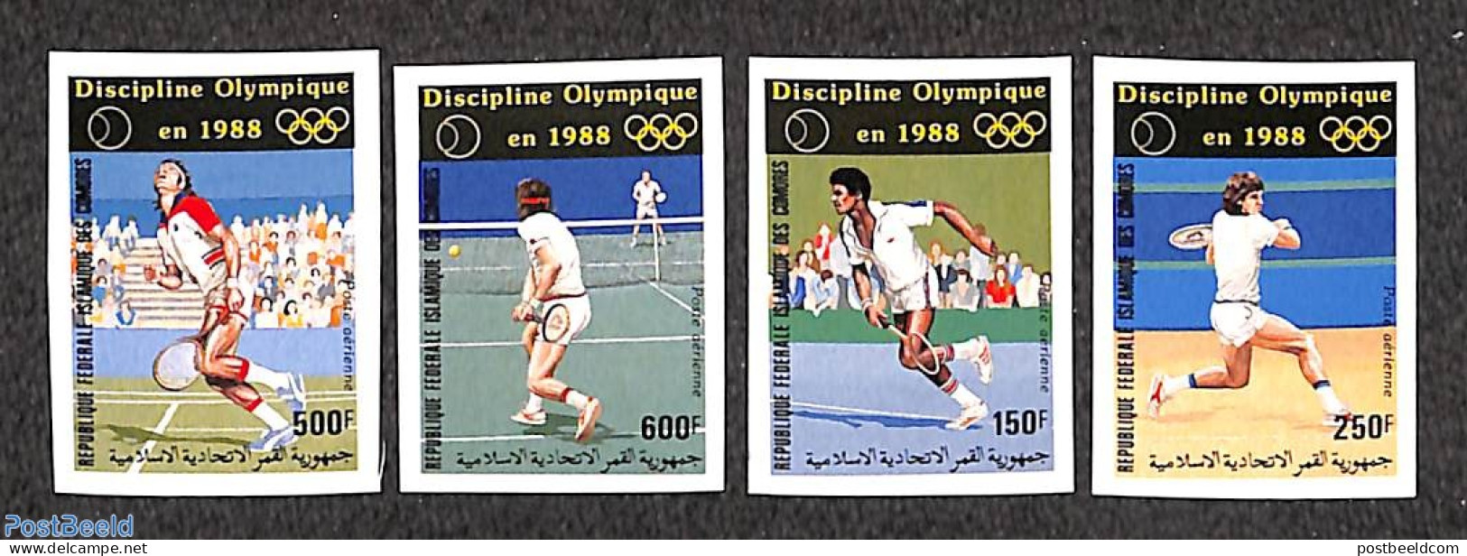 Comoros 1988 TEnnis, Olympic Winners 4v, Imperforated, Mint NH, Sport - Olympic Games - Tennis - Tenis