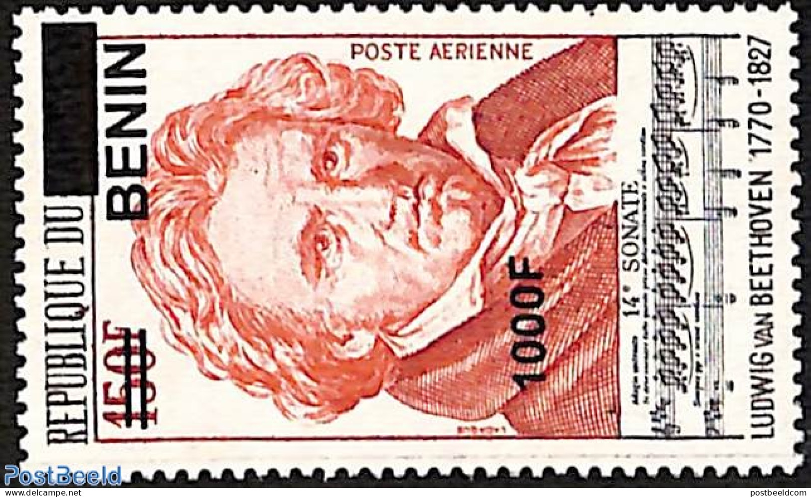 Benin 2009 Ludwig Von Beethoven, Overprint, Mint NH, Performance Art - Various - Music - Errors, Misprints, Plate Flaw.. - Neufs