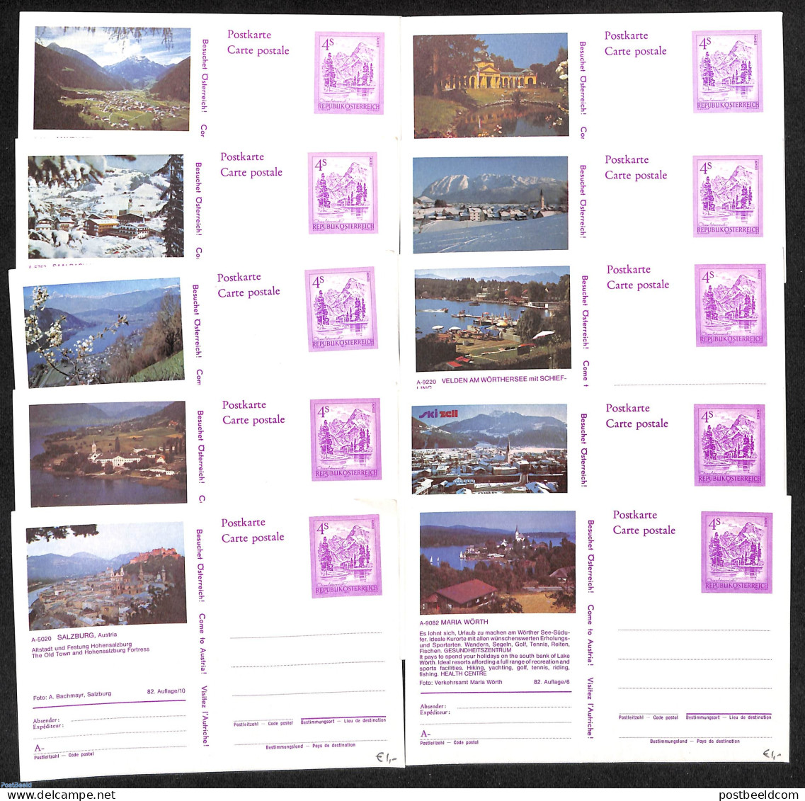 Austria 1982 10 Illustrated Postcards, Unused Postal Stationary - Storia Postale