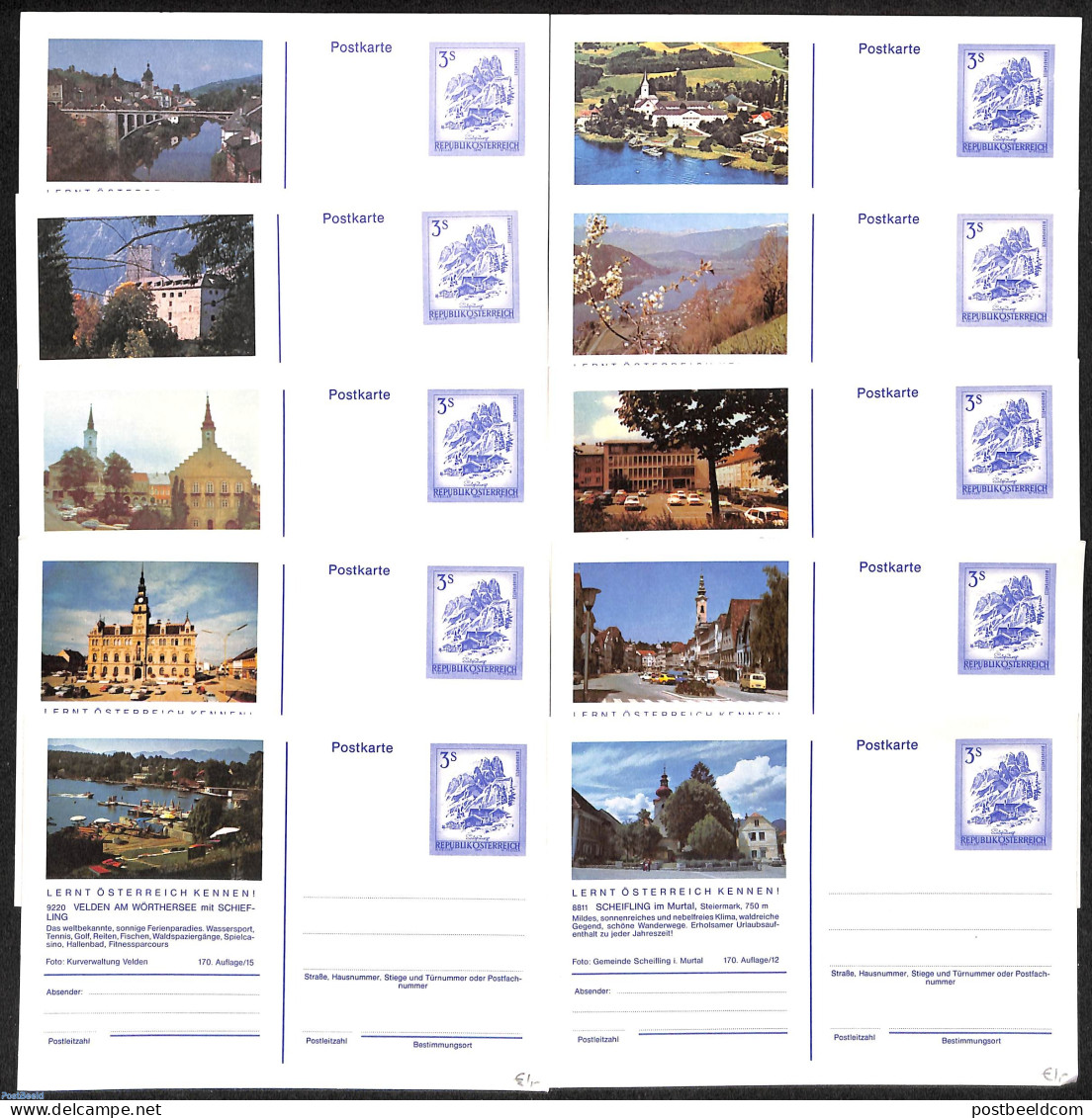 Austria 1980 10 Illustrated Postcards, Unused Postal Stationary - Storia Postale
