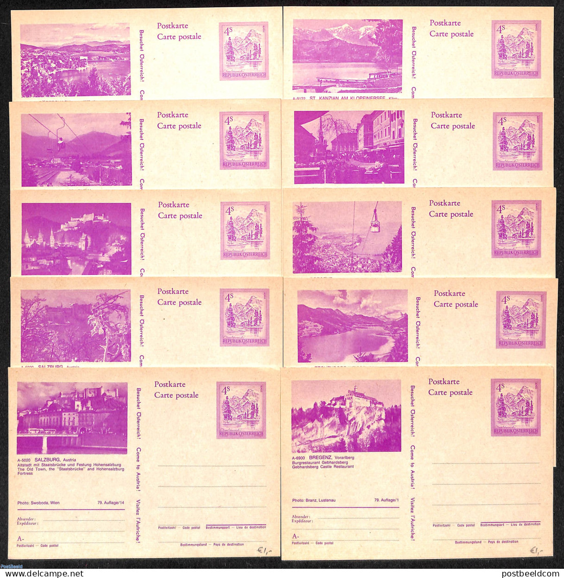 Austria 1978 10 Illustrated Postcards, Unused Postal Stationary - Storia Postale