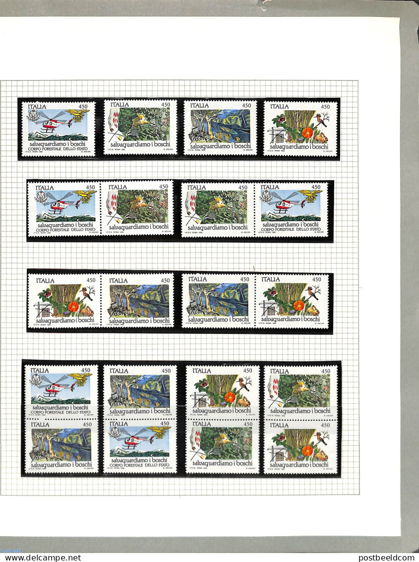 Italy 1984 Environment, 2 Pages With Diff. Combinations, Mint NH, Nature - Transport - Birds - Environment - Helicopters - Otros & Sin Clasificación