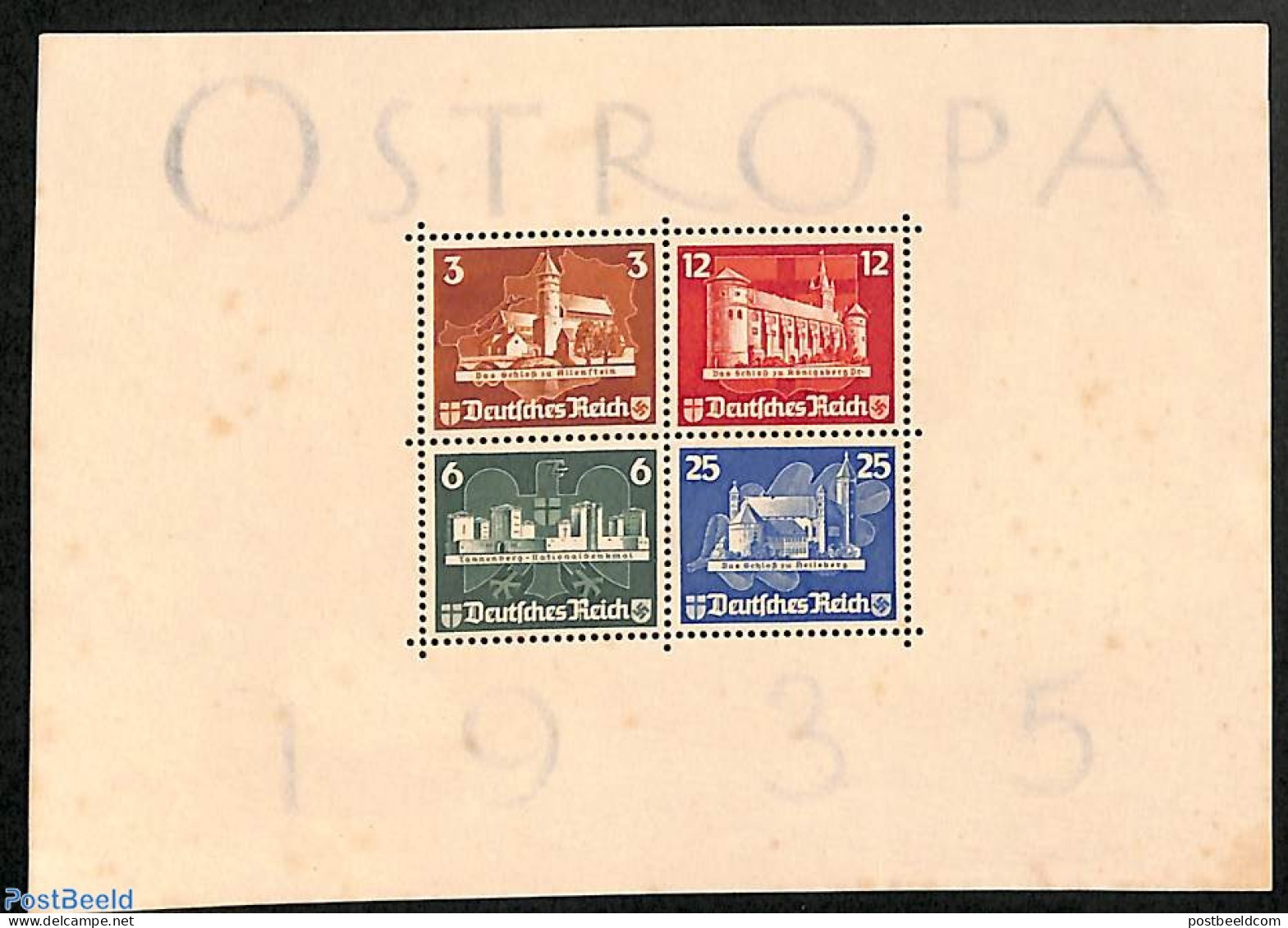 Germany, Empire 1935 Ostropa S/s, As Usual With Some Brown Spots, Without Gum3, Unused (hinged) - Unused Stamps