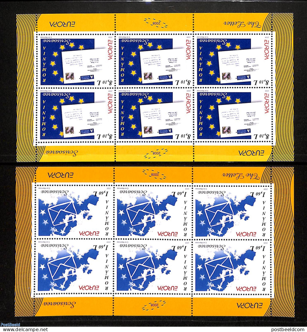 Romania 2008 Europa, The Letter 2 M/s, Mint NH, History - Various - Europa (cept) - Post - Stamps On Stamps - Maps - Unused Stamps