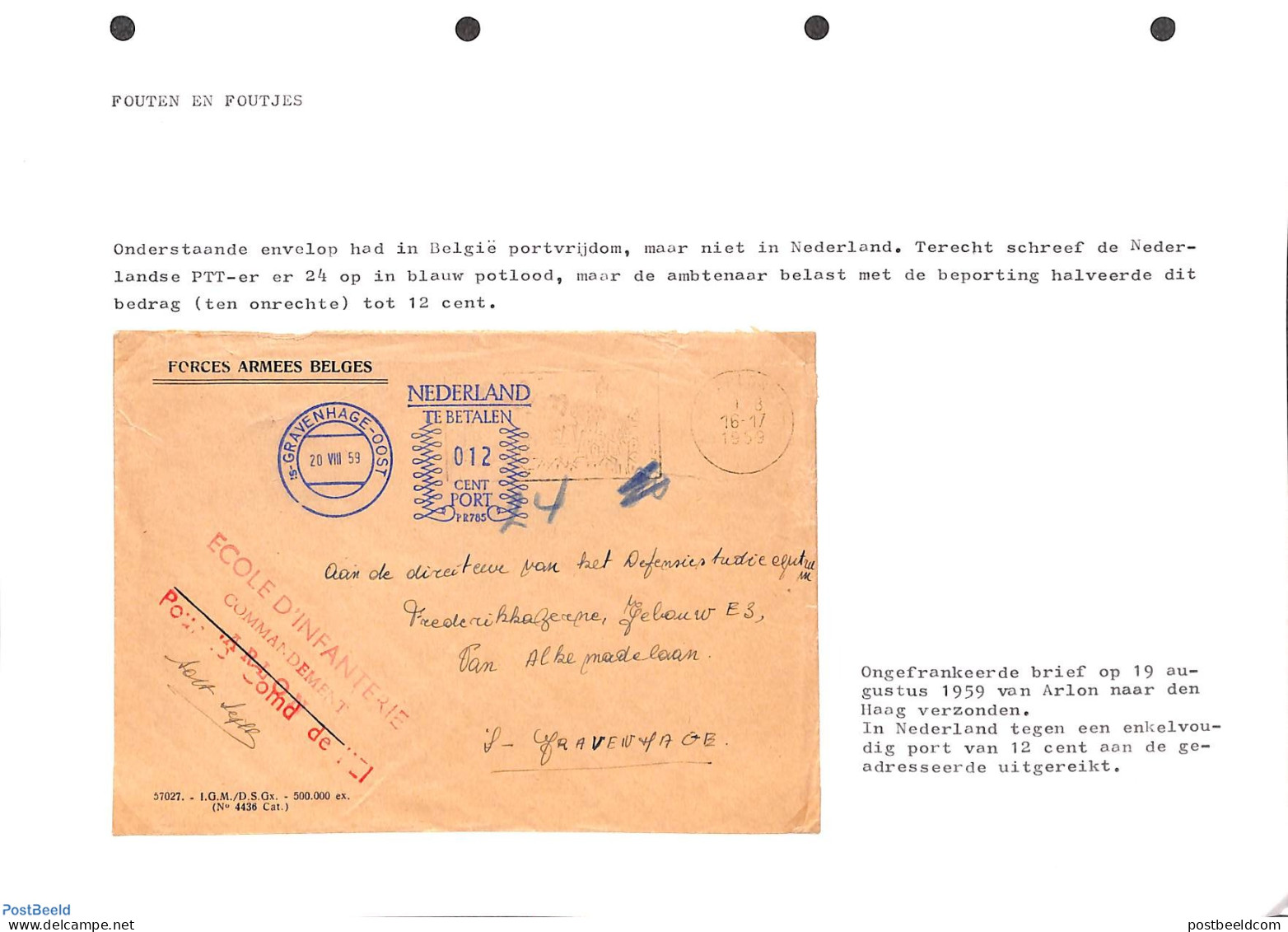 Netherlands 1959 Postage Due Cover, See Description (in Dutch), Postal History - Lettres & Documents