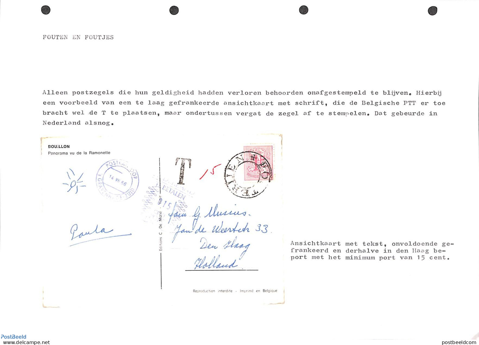 Netherlands 1966 Postage Due Card, See Description (in Dutch), Postal History - Storia Postale