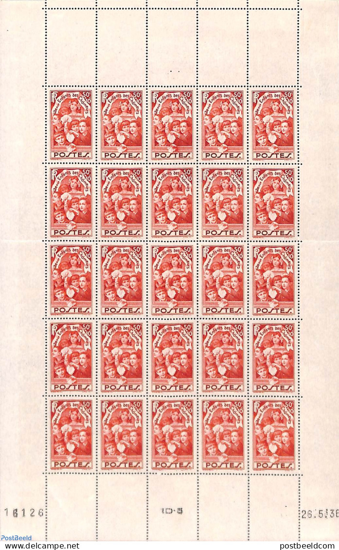 France 1936 Yvert No. 312, Whole Sheet (hinged On Borders, All Stamps MNH), Mint NH - Unused Stamps