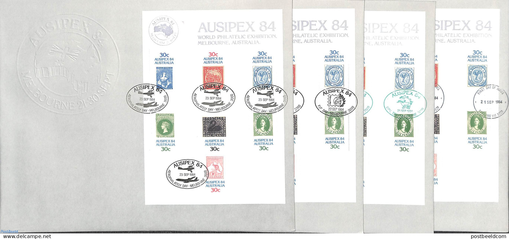 Australia 1984 11 Ausipex Covers With S/s, All With Different Cancellations, Postal History, Stamps On Stamps - Covers & Documents