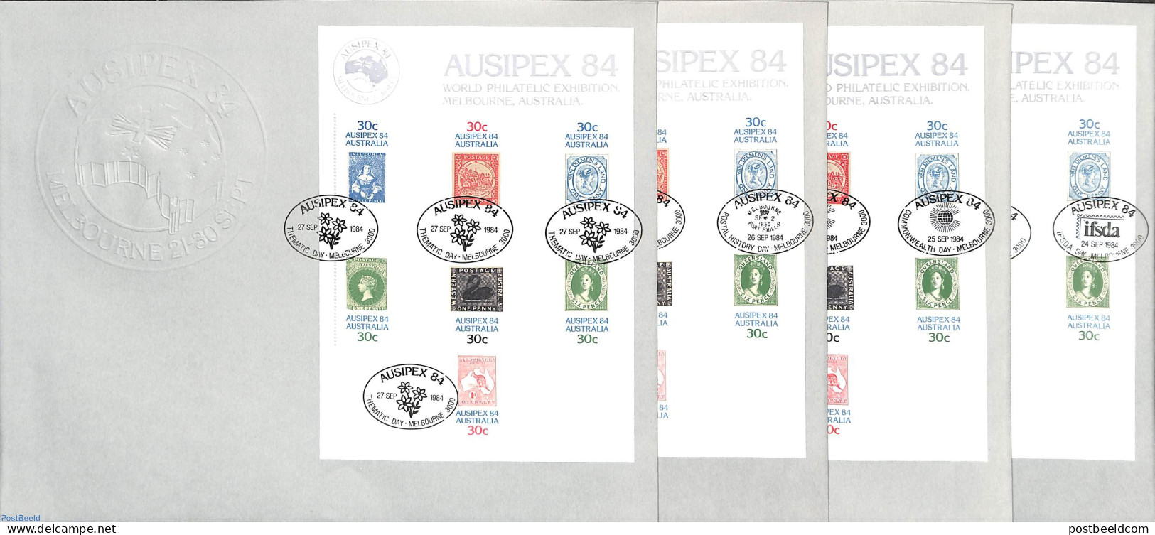 Australia 1984 11 Ausipex Covers With S/s, All With Different Cancellations, Postal History, Stamps On Stamps - Lettres & Documents