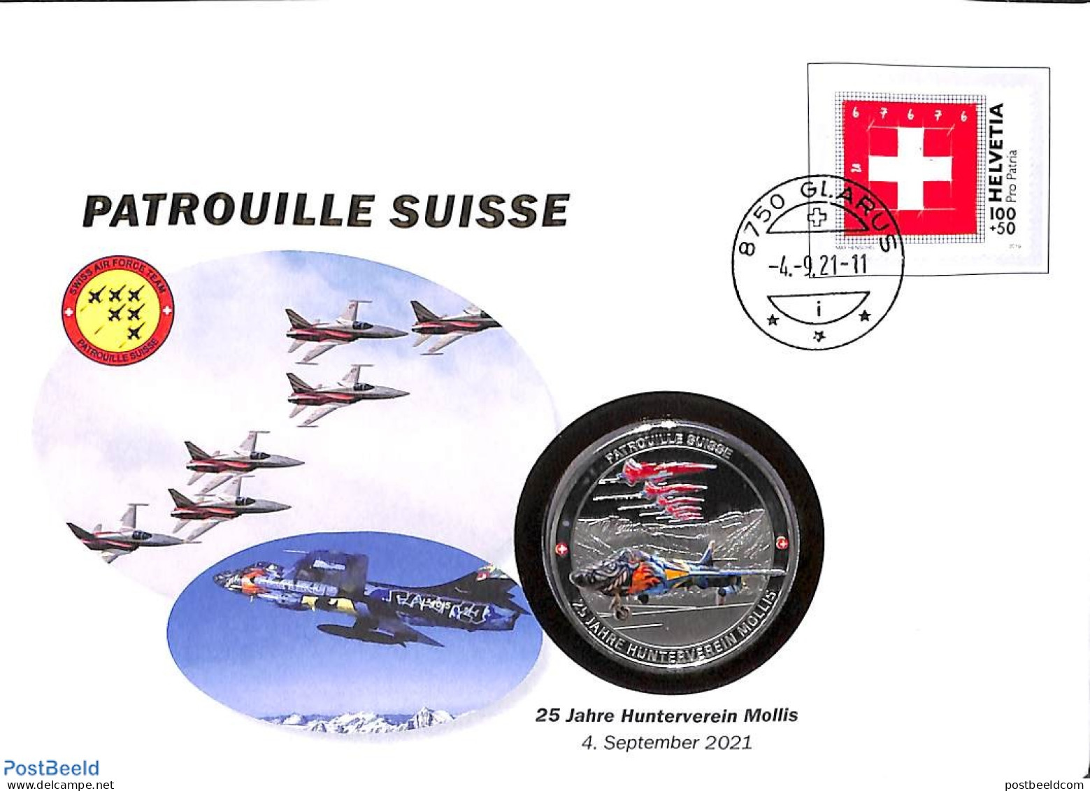 Switzerland 2021 Patrouilles Suisse Special Cover With Token (numisbrief), Postal History, Transport - Aircraft & Avia.. - Brieven En Documenten