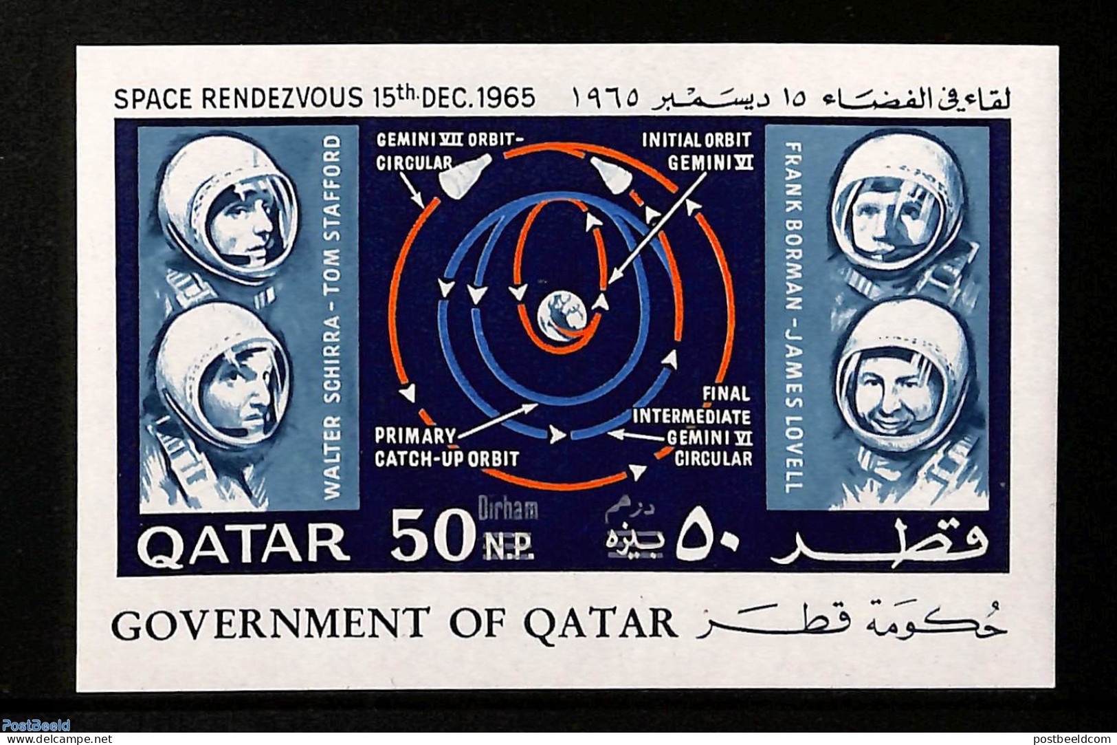 Qatar 1966 Space Rendezvous New Currency S/s, Mint NH, Transport - Space Exploration - Qatar