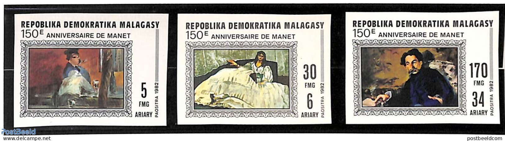 Madagascar 1982 E. Manet 3v, Imperforated, Mint NH, Art - Modern Art (1850-present) - Paintings - Other & Unclassified