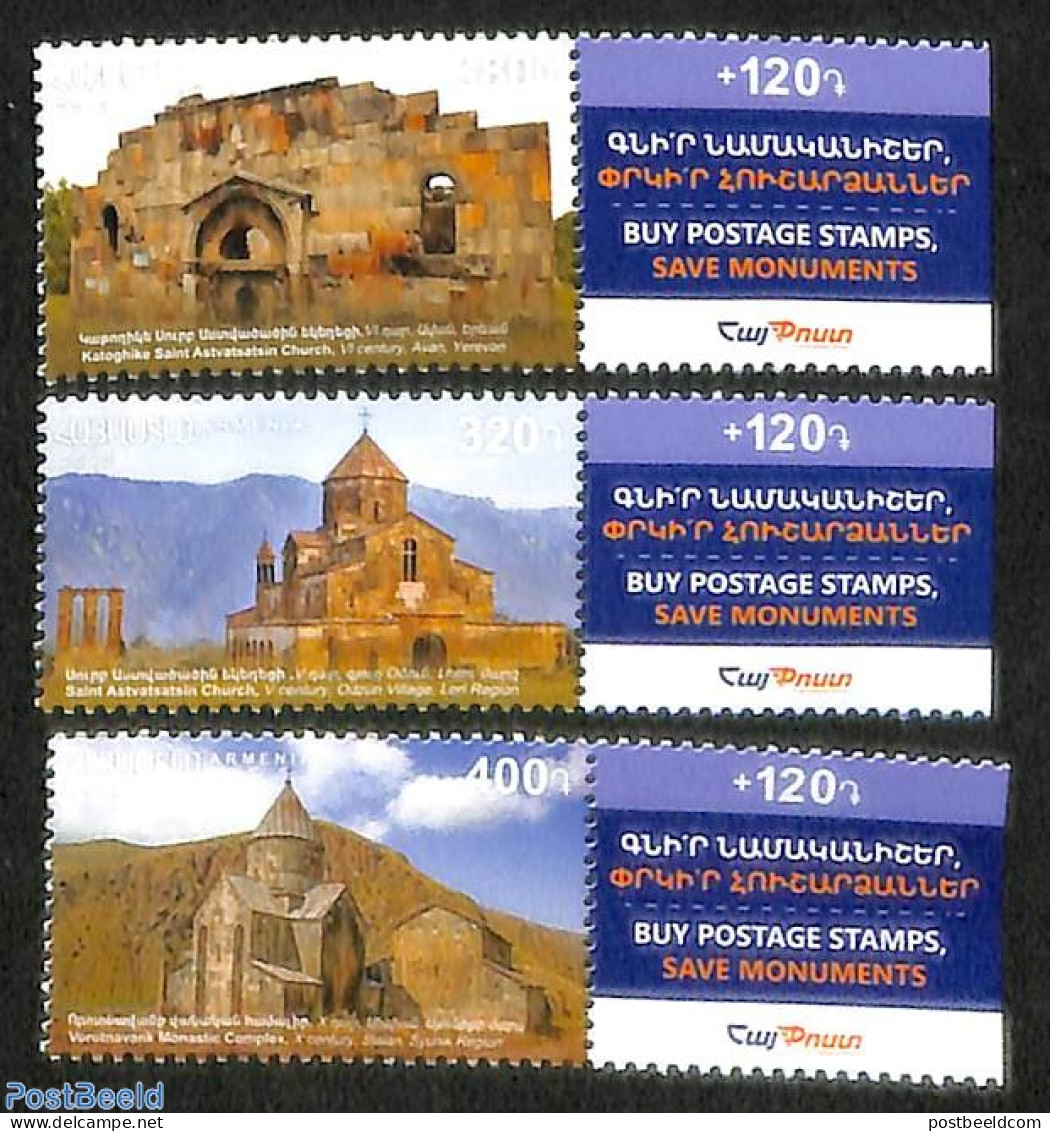 Armenia 2023 Historical Monuments 3v+tabs, Mint NH - Arménie