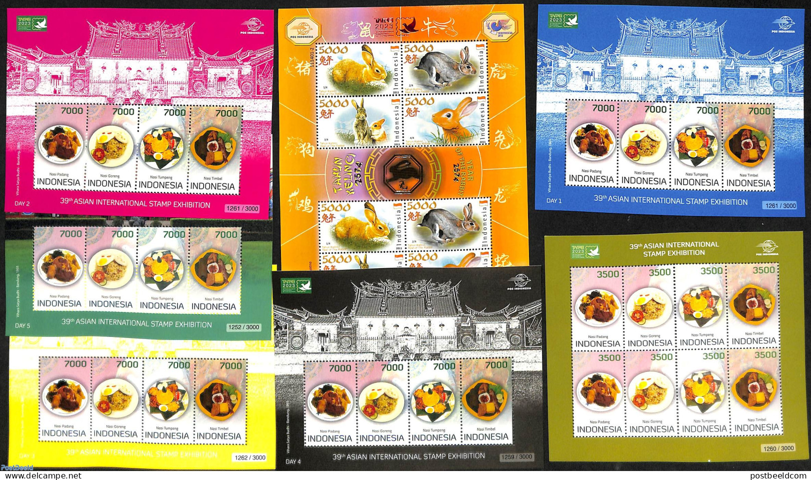 Indonesia 2023 Stamp Expo Taipei 7 S/s, Mint NH, Health - Nature - Food & Drink - Rabbits / Hares - Philately - Alimentation