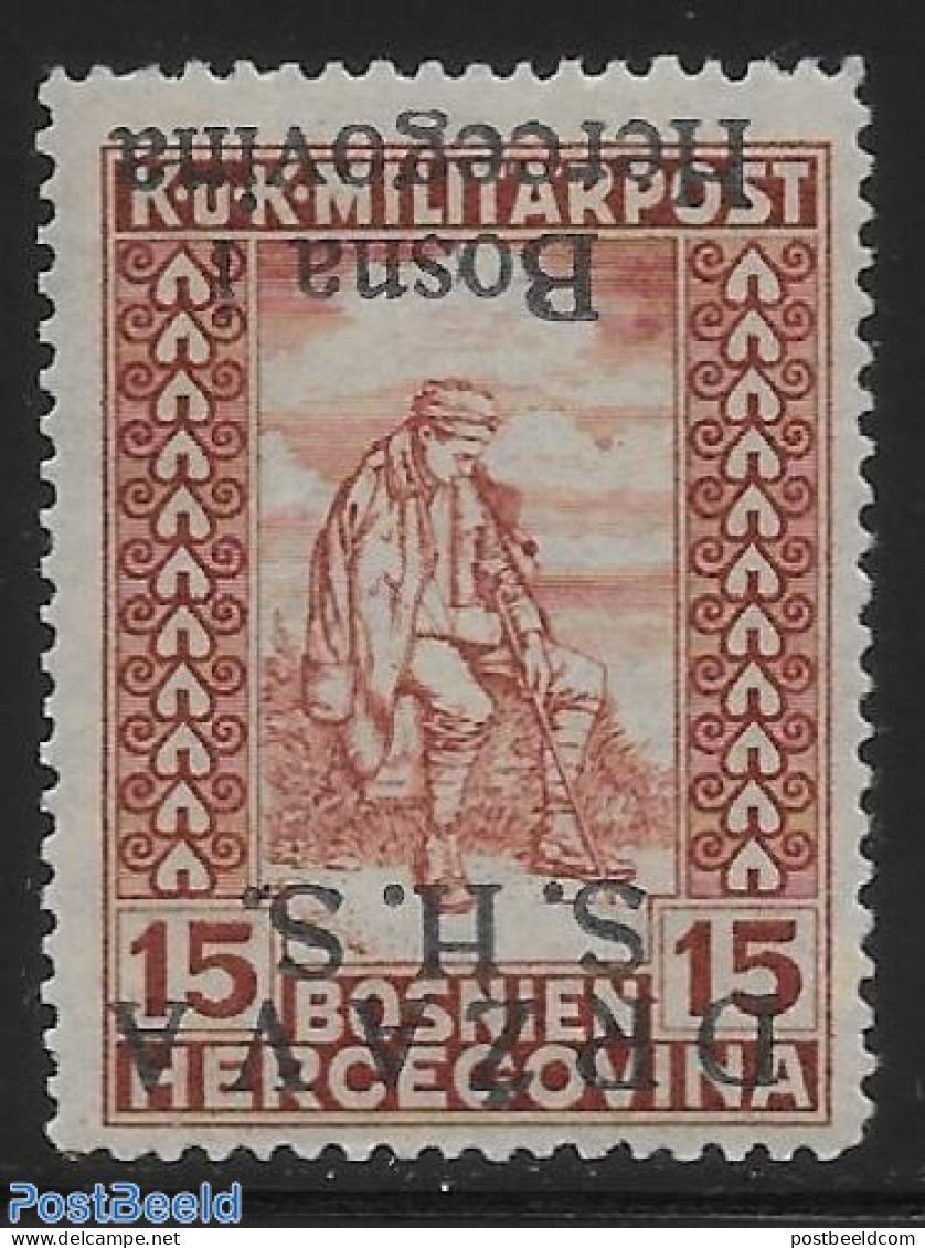 Yugoslavia 1918 Stamp Out Of Set. 1 V + Tab. With Inverted Imprint., Mint NH, Various - Errors, Misprints, Plate Flaws - Nuevos