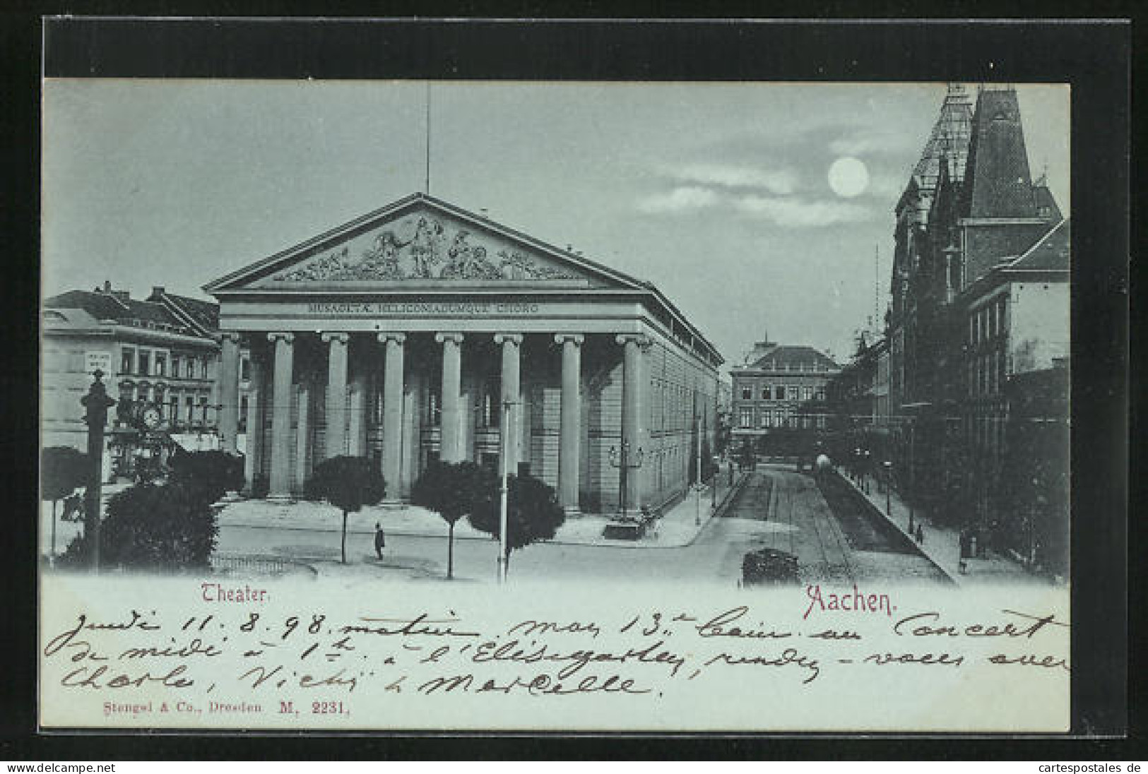 Mondschein-AK Aachen, Blick Auf Das Theater  - Theatre