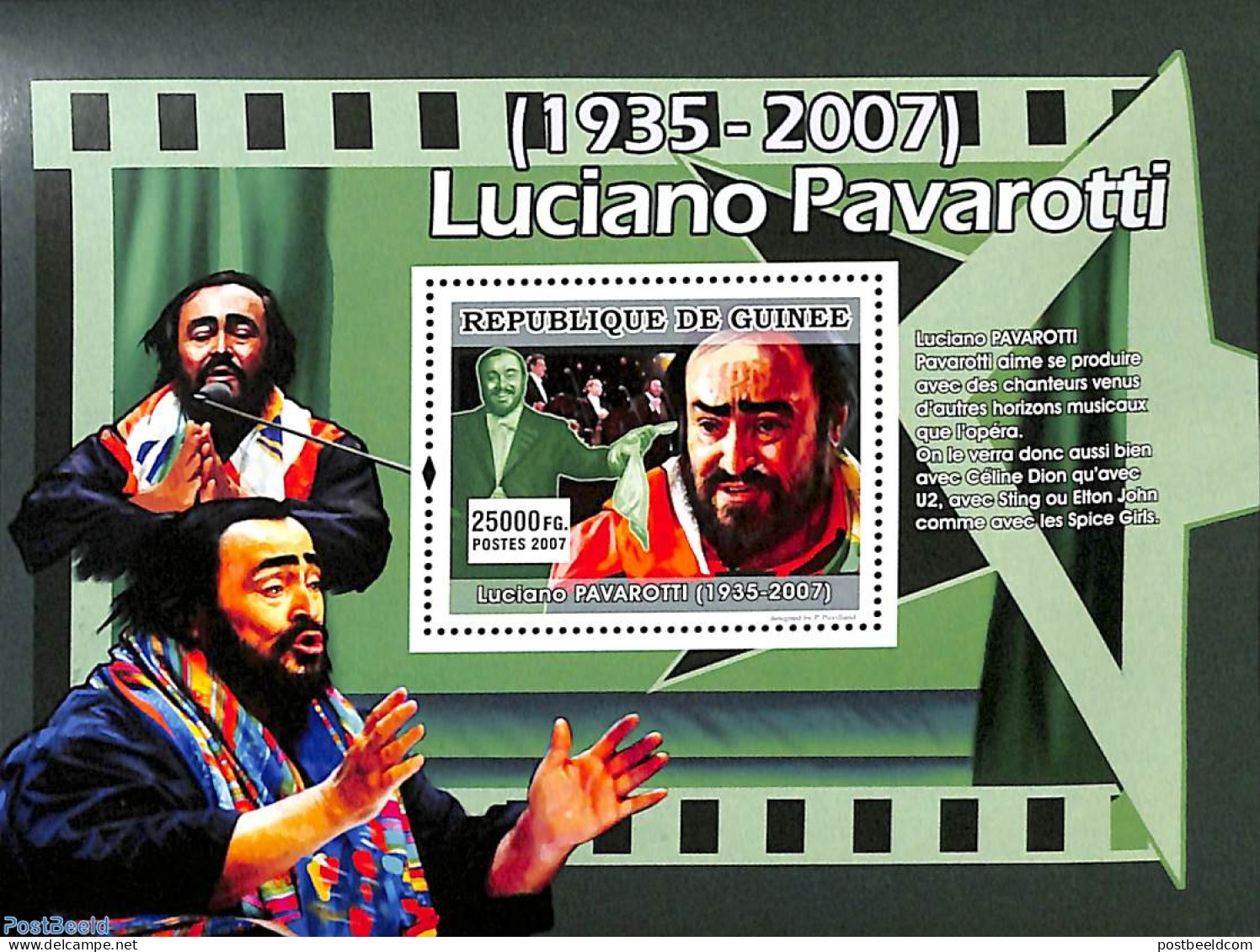 Guinea, Republic 2007 Luciano Pavarotti S/s, Mint NH, Performance Art - Music - Music