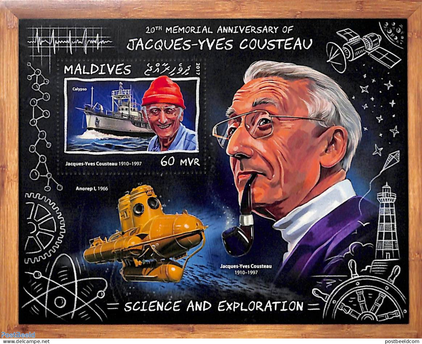 Maldives 2017 Jacques-Yves Cousteau S/s, Mint NH, History - Transport - Explorers - Ships And Boats - Exploradores
