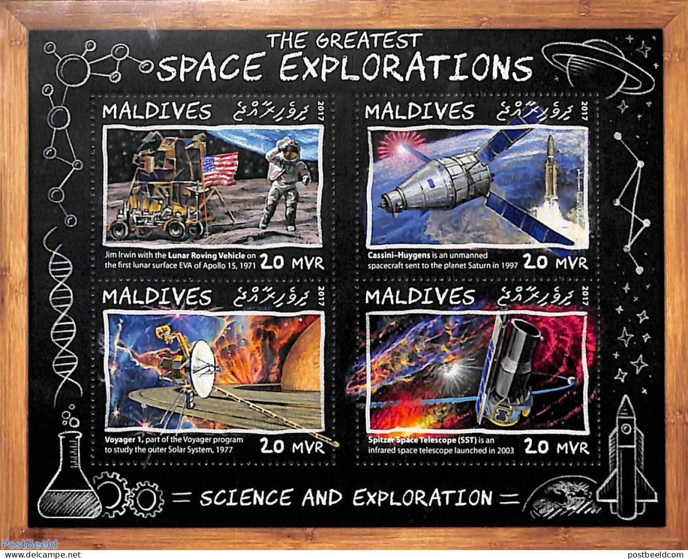 Maldives 2017 Space Explorations 4v M/s, Mint NH, Transport - Space Exploration - Maldives (1965-...)
