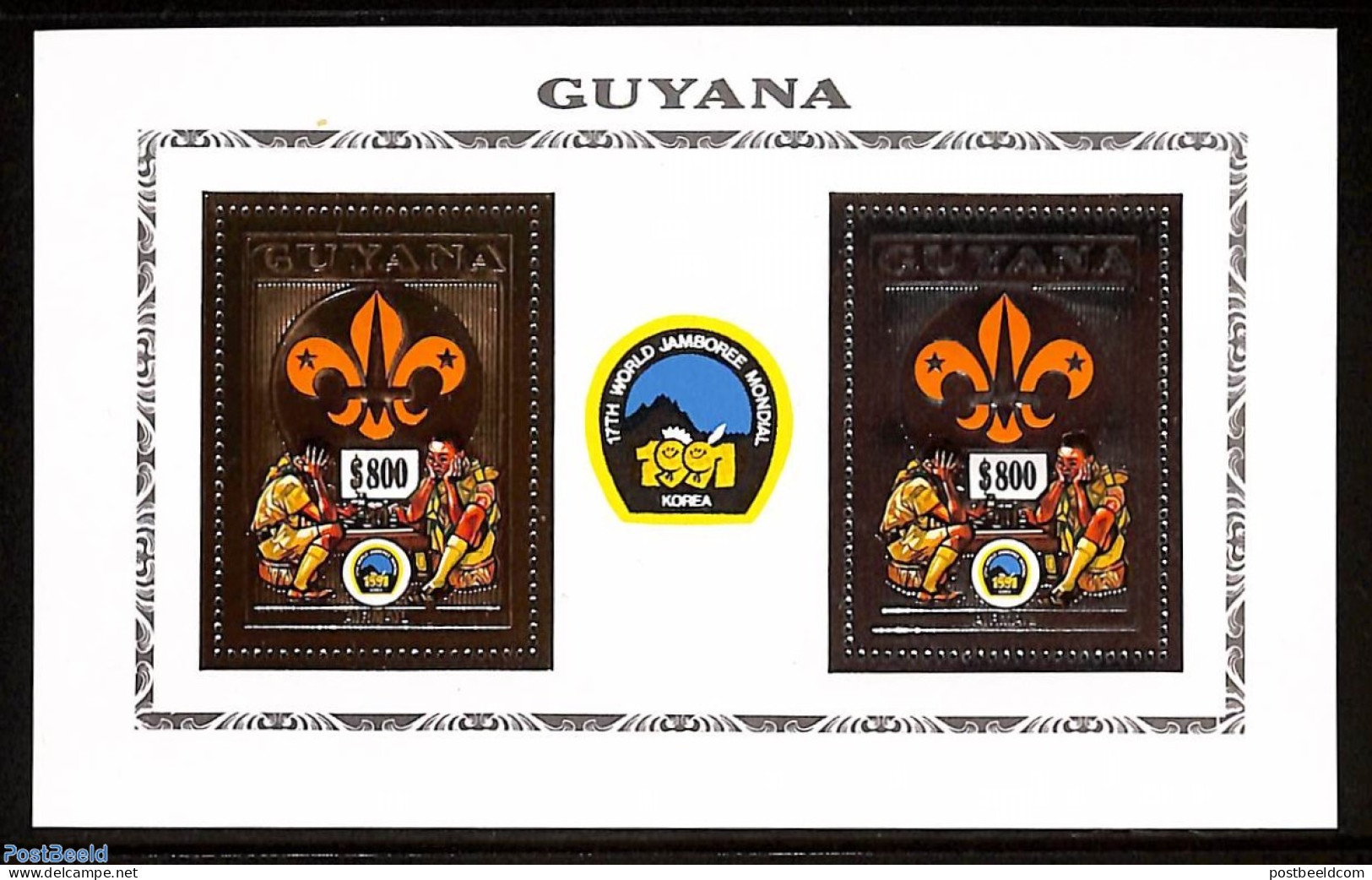 Guyana 1992 Jamboree M/s, (gold/silver), Mint NH, Sport - Chess - Scouting - Scacchi