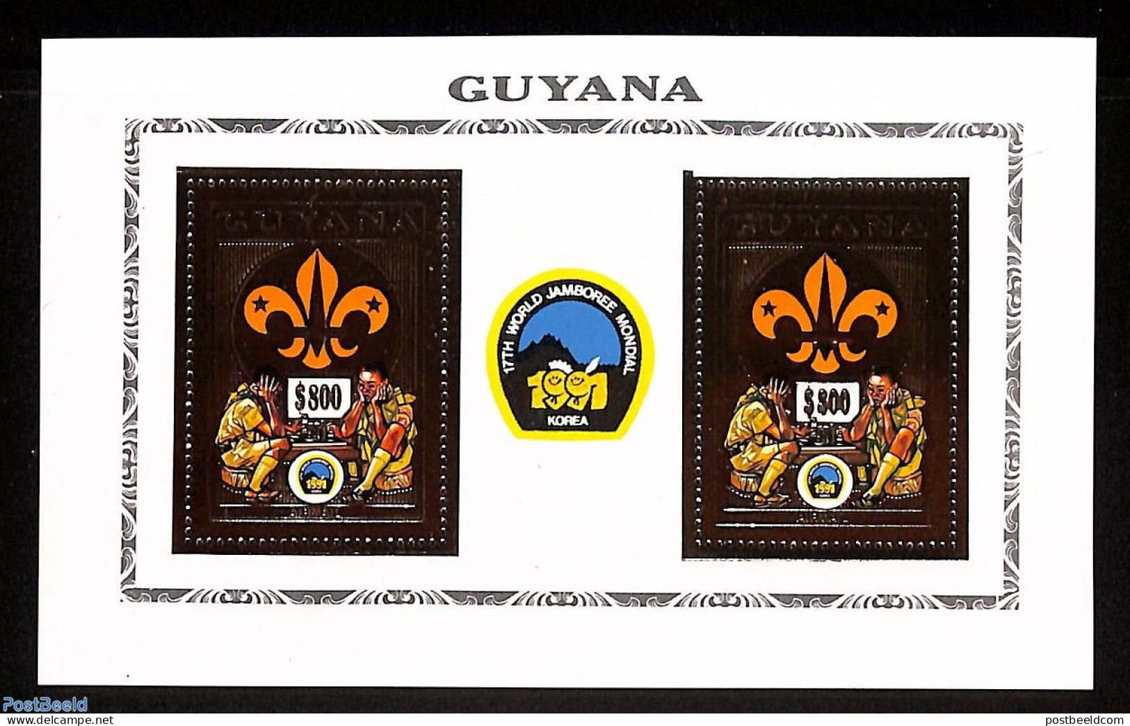 Guyana 1992 Jamboree M/s, (gold/gold), Mint NH, Sport - Chess - Scouting - Echecs