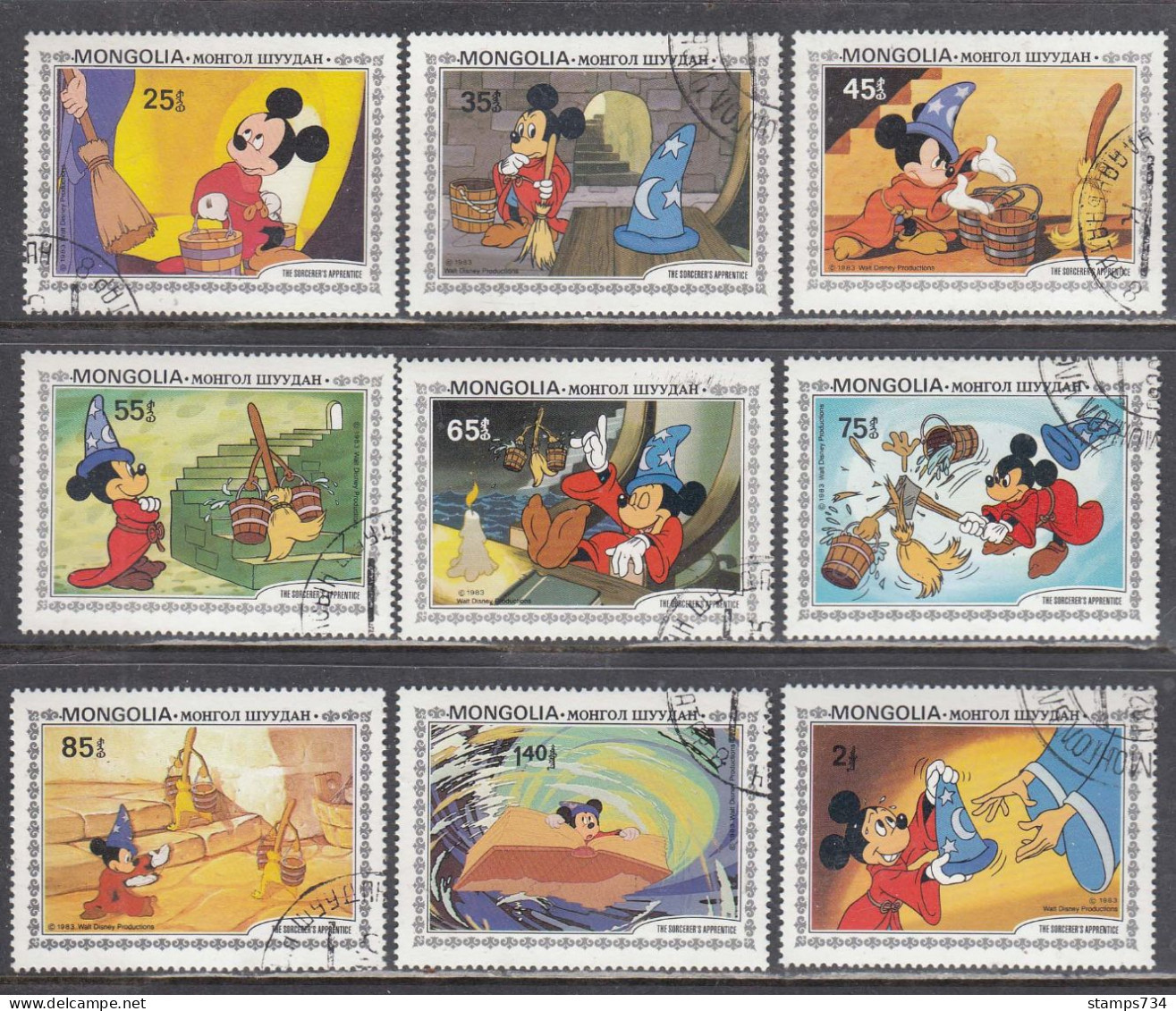 Mongolia 1983 - Walt Disney Characters: The Magic Lesson, Mi-Nr. 1531/39, Used - Mongolië