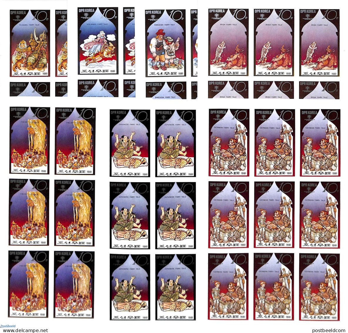 Korea, North 1981 Fairy Tales 9 M/s, Imperforated (=9 Sets), Mint NH, Art - Fairytales - Fairy Tales, Popular Stories & Legends