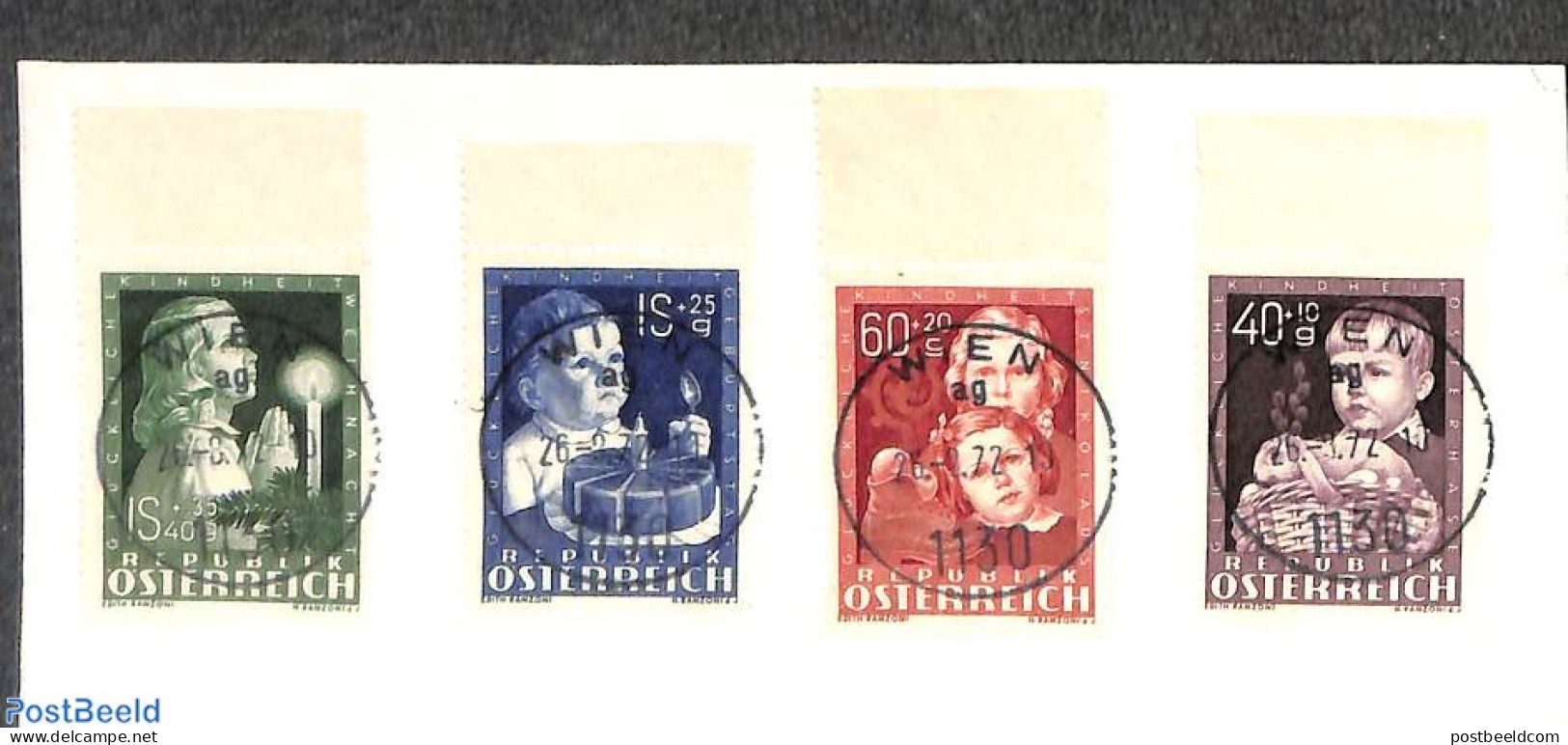 Austria 1949 Child Welfare Set 1949 On Cardboard, Used Or CTO, Religion - Christmas - Gebruikt