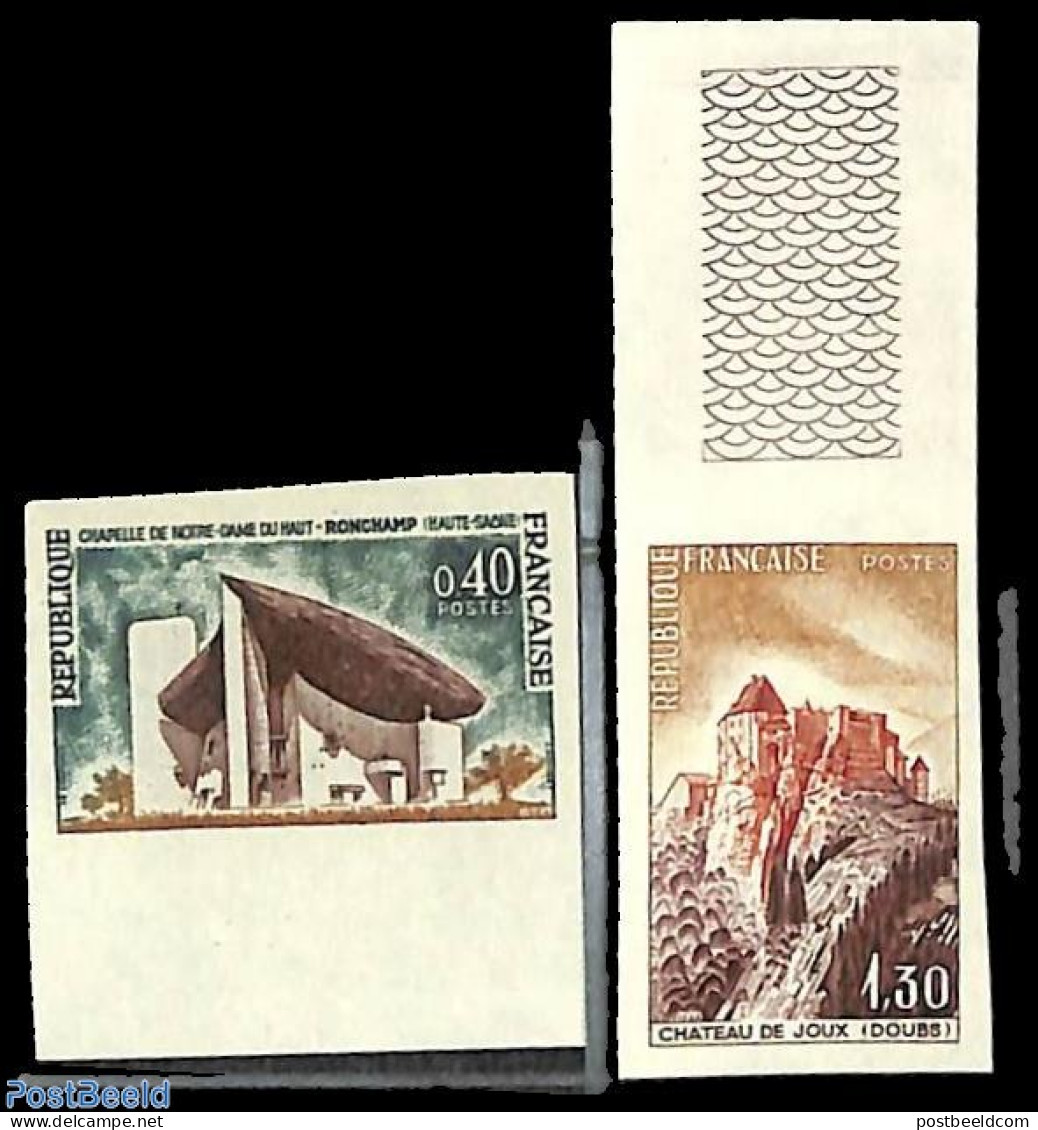 France 1965 Views 2v, Imperforated, Mint NH, Religion - Churches, Temples, Mosques, Synagogues - Art - Castles & Forti.. - Ungebraucht