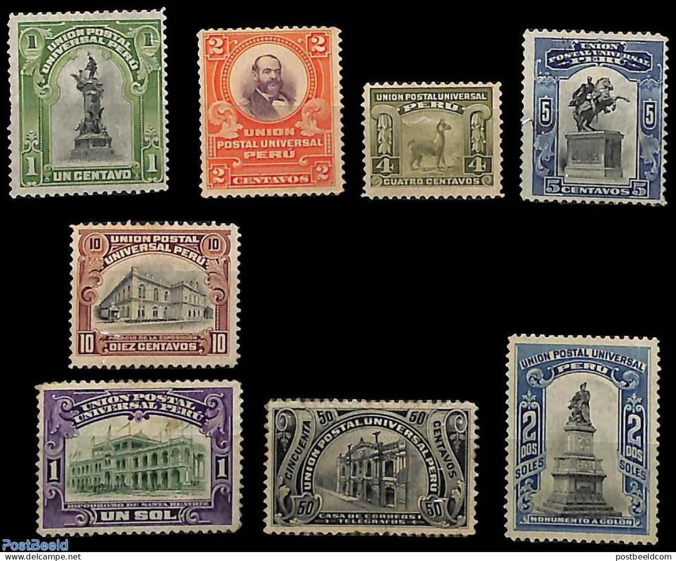 Peru 1907 Definitives 9v, Unused Without Gum, Unused (hinged) - Other & Unclassified