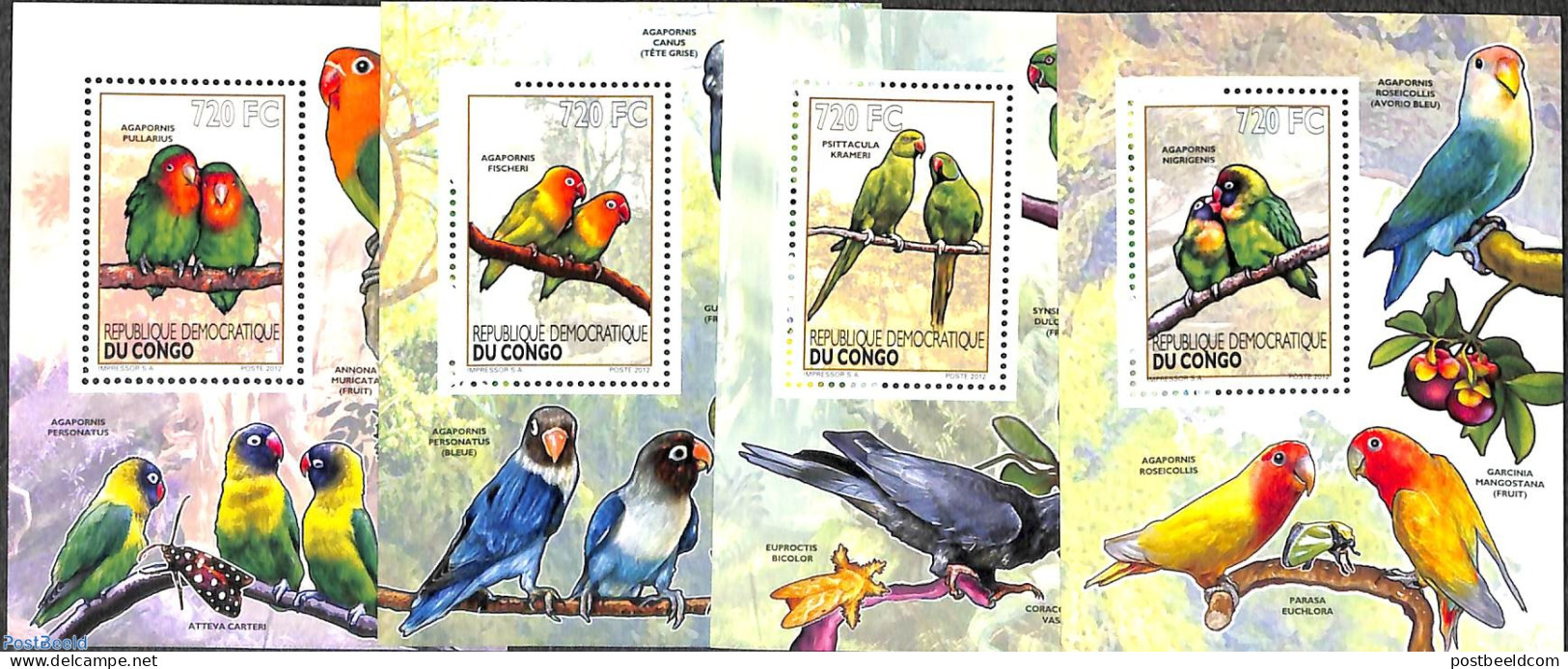 Congo Dem. Republic, (zaire) 2012 Parrots 4 S/s, Mint NH, Nature - Birds - Parrots - Other & Unclassified