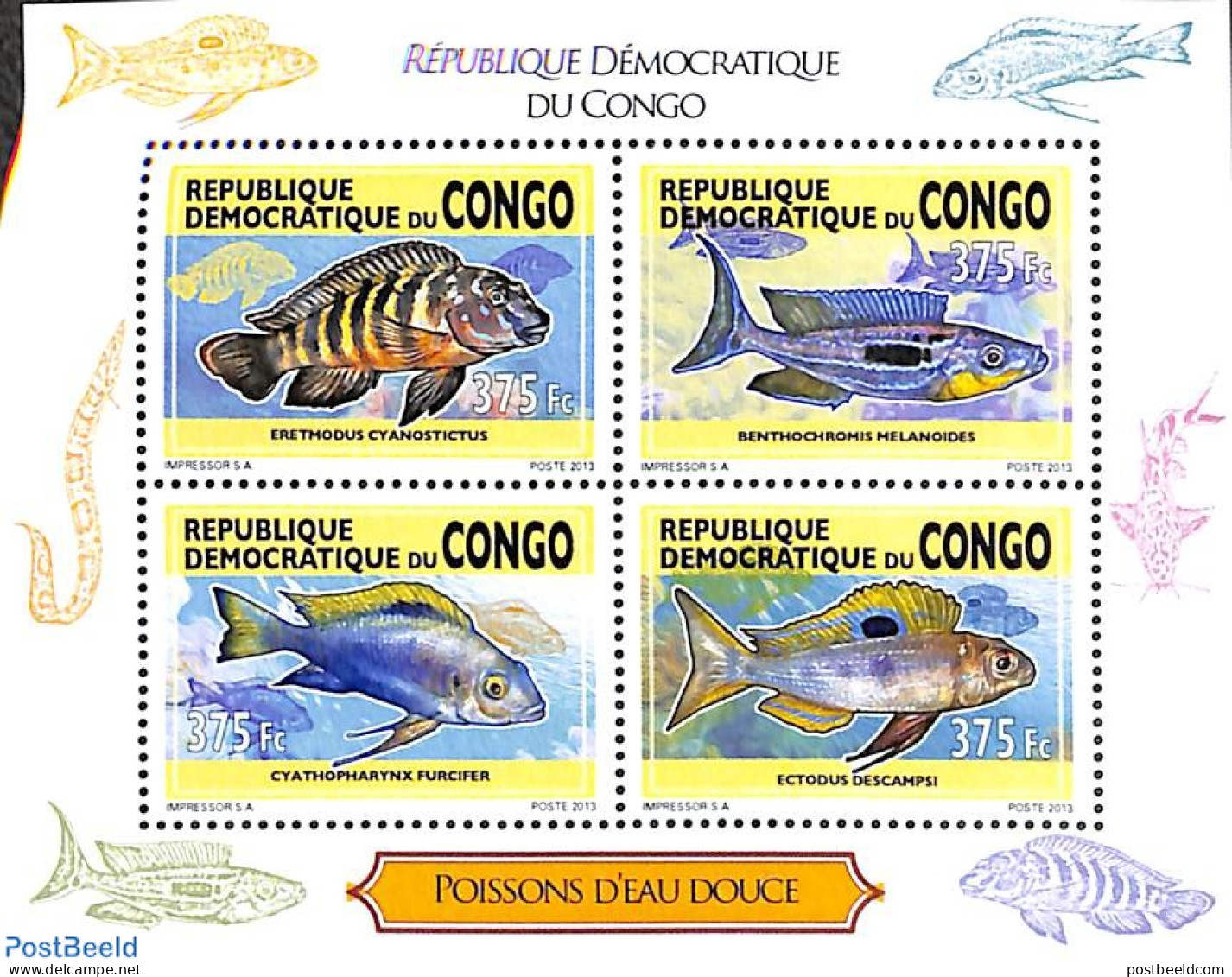 Congo Dem. Republic, (zaire) 2013 Fish 4v M/s, Mint NH, Nature - Fish - Pesci