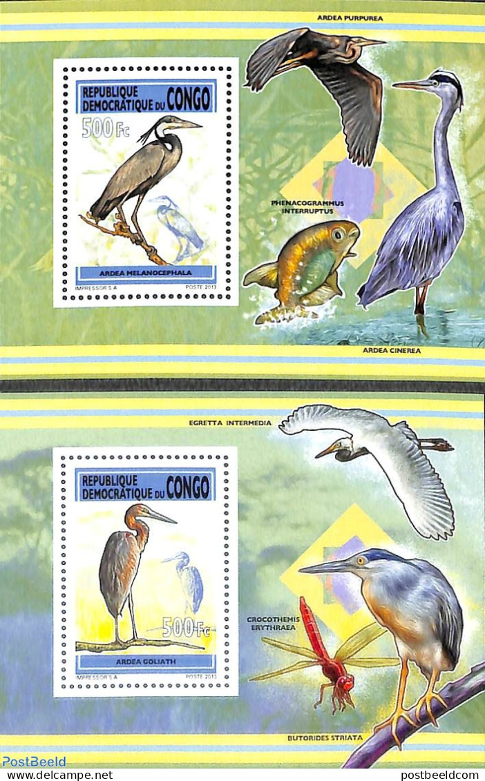 Congo Dem. Republic, (zaire) 2013 Herons 2 S/s, Mint NH, Nature - Birds - Other & Unclassified