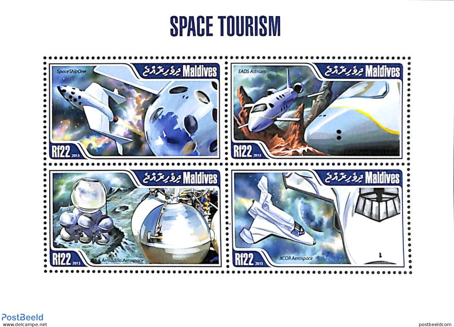 Maldives 2013 Space Tourism 4v M/s, Mint NH, Transport - Various - Space Exploration - Tourism - Maldives (1965-...)