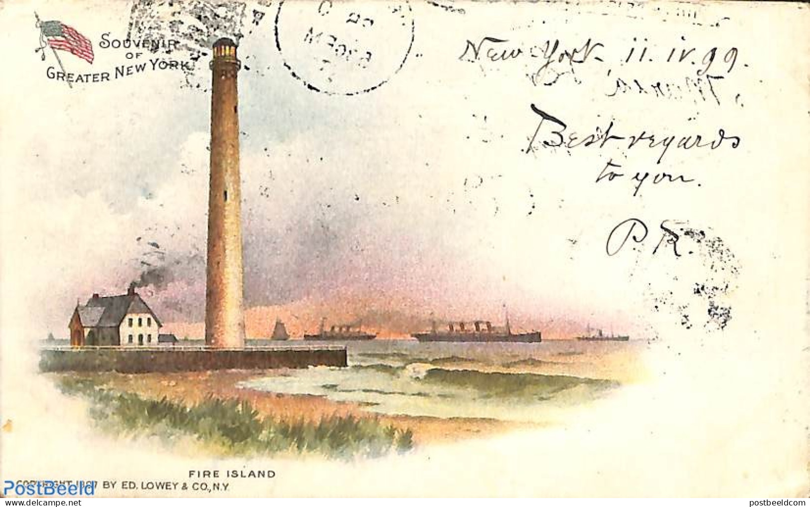 United States Of America 1899 Illustrated Postcard 1c, Fire Island, Uprated With 1c To Austria, Postal History, Variou.. - Brieven En Documenten