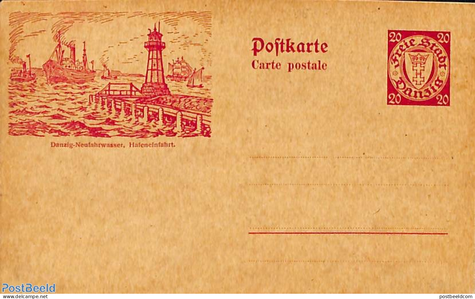 Germany, Danzig 1925 Illustrated Postcard 20pf, Unused Postal Stationary, Transport - Various - Ships And Boats - Ligh.. - Schiffe