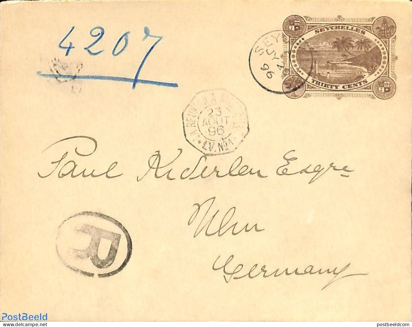 Seychelles 1896 Cover 30c To Germany, Used Postal Stationary, Various - Lighthouses & Safety At Sea - Leuchttürme