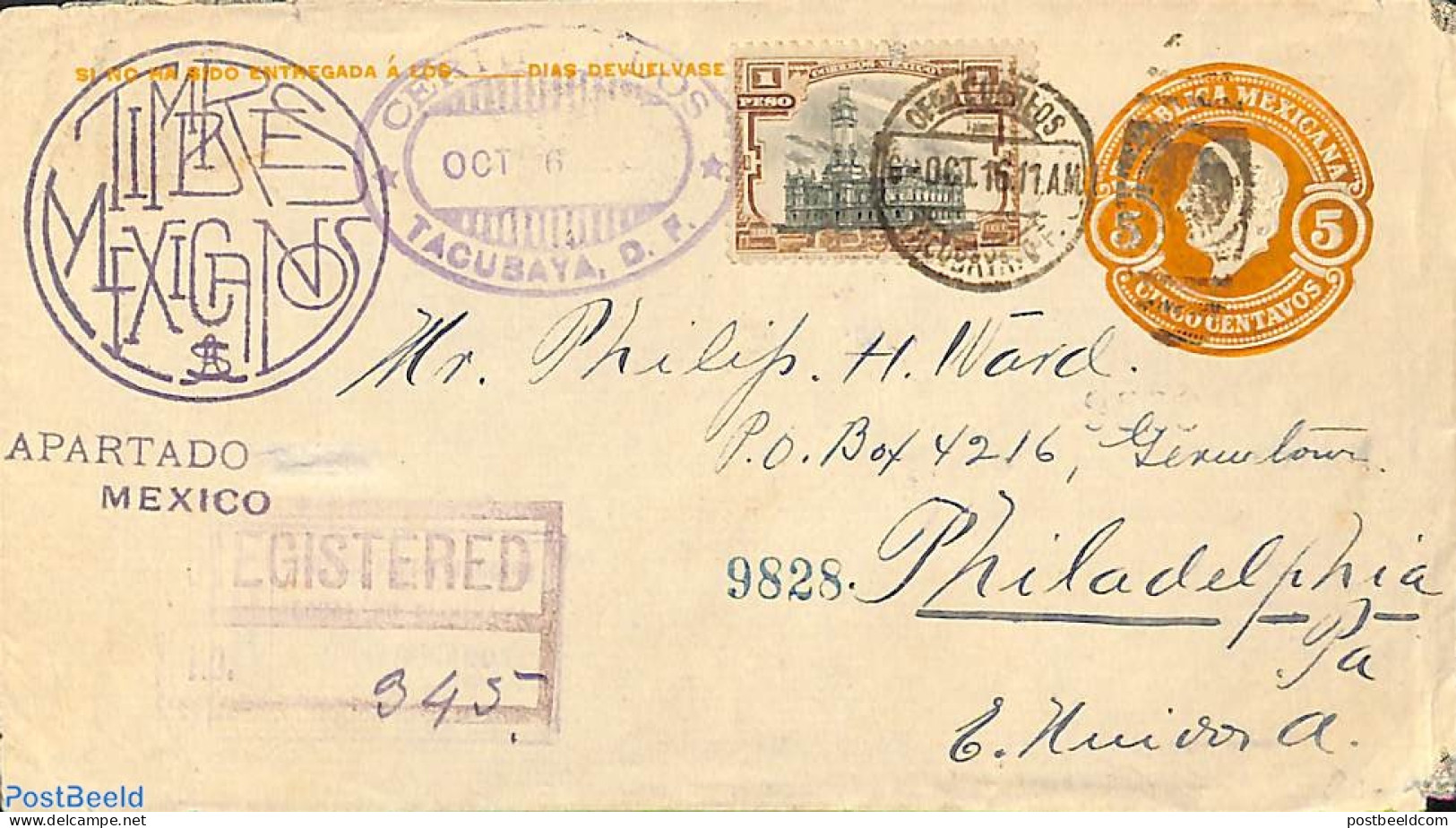 Mexico 1916 Envelope 5c, Uprated To USA, Postal History, Various - Lighthouses & Safety At Sea - Phares